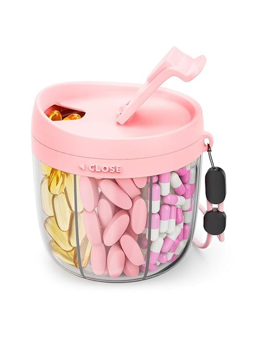 Portable Pill Dispenser, 7 Compartments, Anti-Mix Pill Organizer (Pink)
